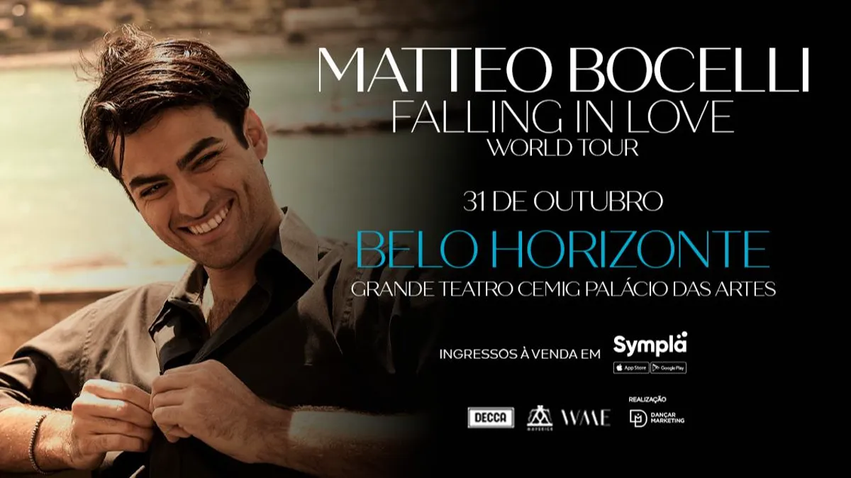 Matteo Bocelli em BH: turnê "Falling in Love" no Palácio das Artes em 31/10/2026