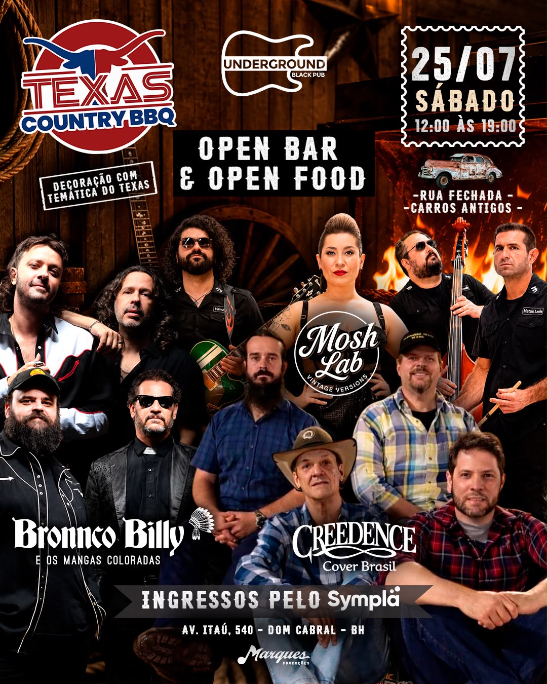 Underground Country BBQ reúne gastronomia texana e música ao vivo