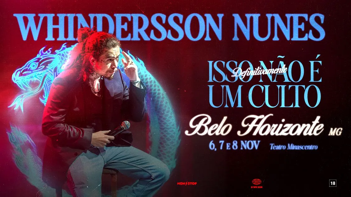 Whindersson Nunes traz stand-up 'Isso Definitivamente Não É Um Culto' pra Belo Horizonte em três apresentações no BeFly Minascentro em novembro de 2026